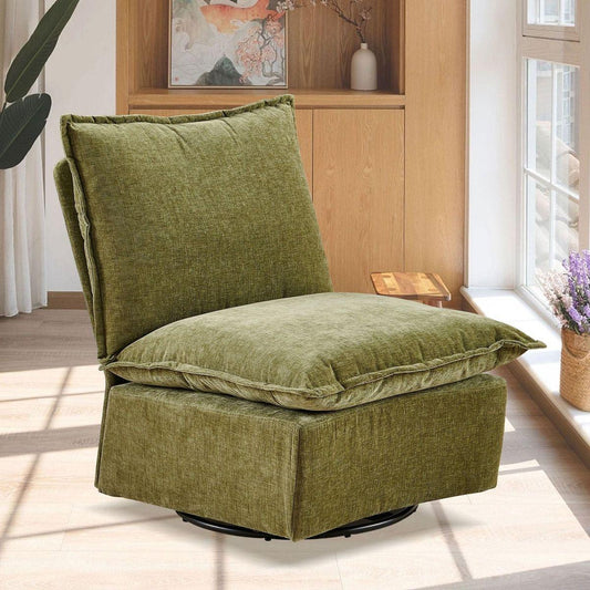 Detachable Green Chenille Single 360 Swivel Rocking Rocker,360 Swivel Sofa Chair & Single Sofa Lounge, Comfortable Seating for Living Room & Bedroom,Green Sofa-1PC