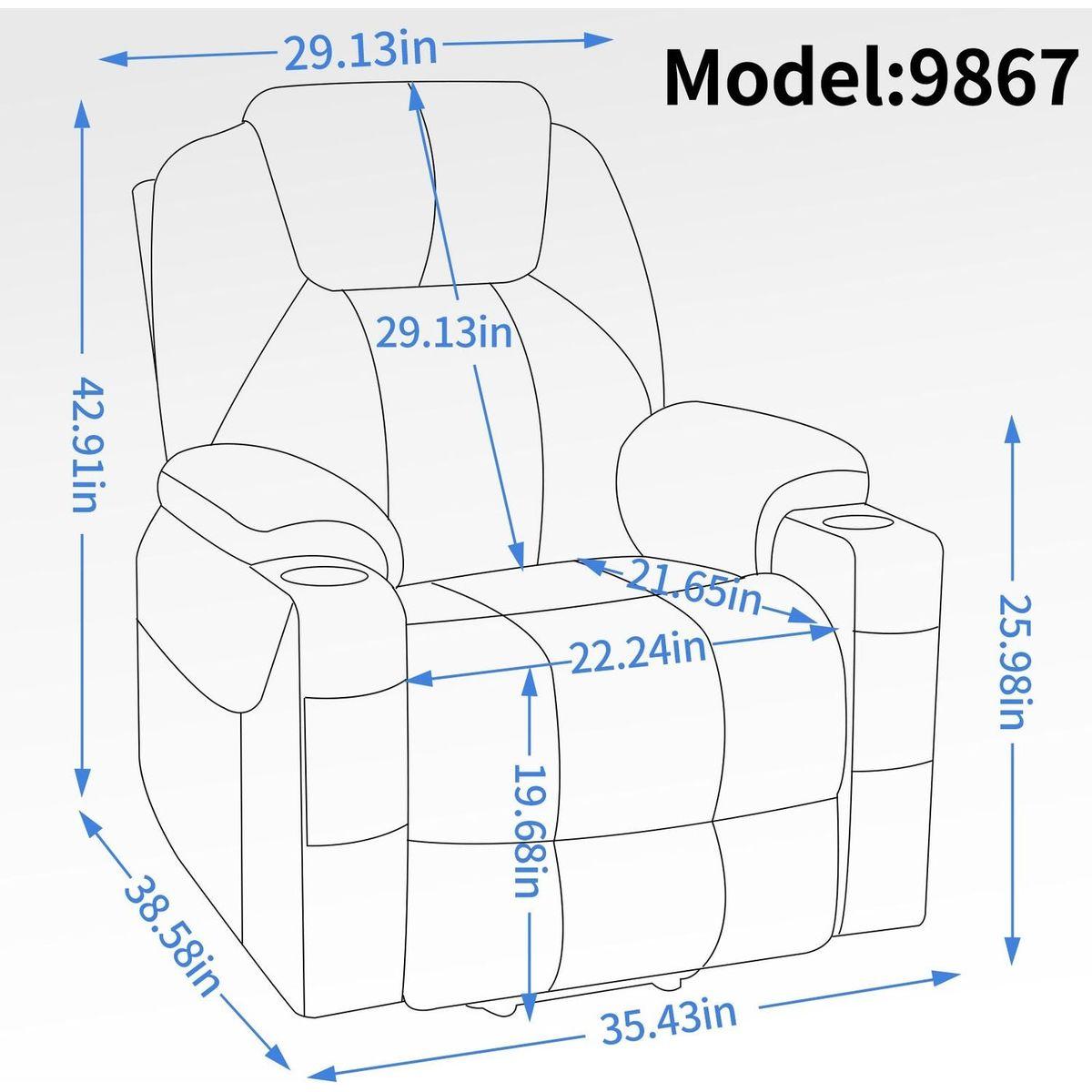 Okin motor Up to 350 LBS Chenille Power Lift Recliner Chair, Heavy Duty Motion Mechanism with 8-Point Vibration Massage and Lumbar Heating, USB and Type-C Ports, Stainless Steel Cup Holders, Brown