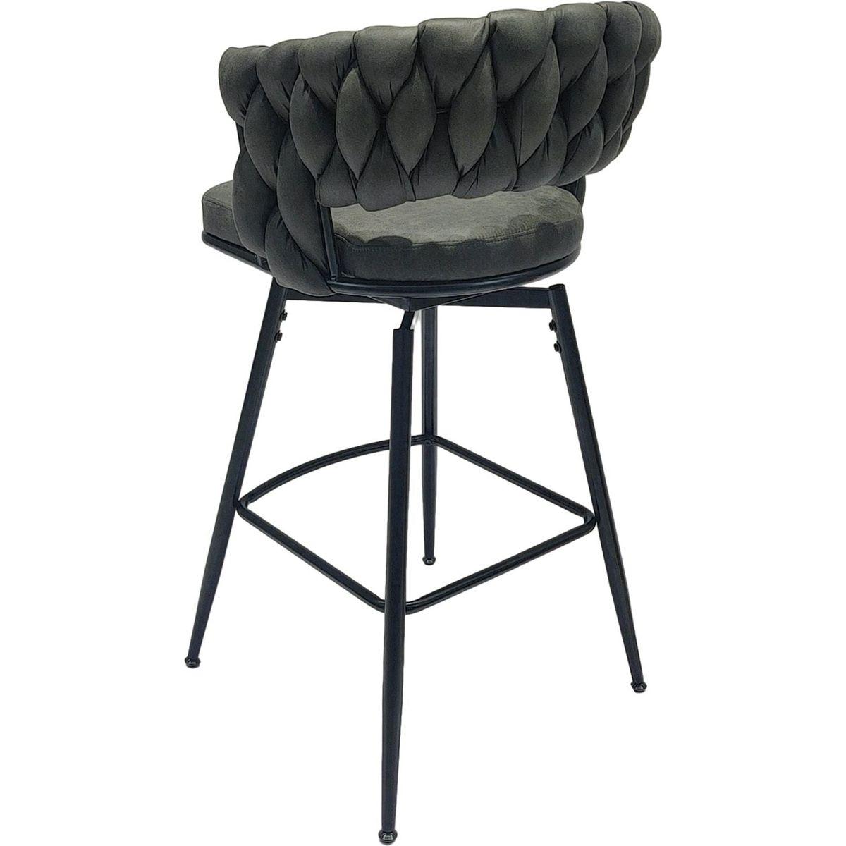 Technical Leather Woven Bar Stool Set of 2,Black legs Barstools No Adjustable Kitchen Island Chairs,360 Swivel Bar Stools Upholstered Counter Stool Arm Chairs with Back Footrest, (Tan)