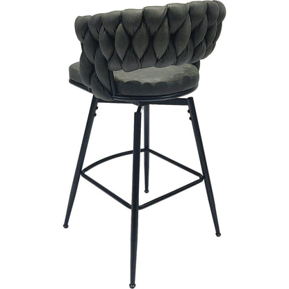 Technical Leather Woven Bar Stool Set of 2,Black legs Barstools No Adjustable Kitchen Island Chairs,360 Swivel Bar Stools Upholstered Counter Stool Arm Chairs with Back Footrest, (Tan)