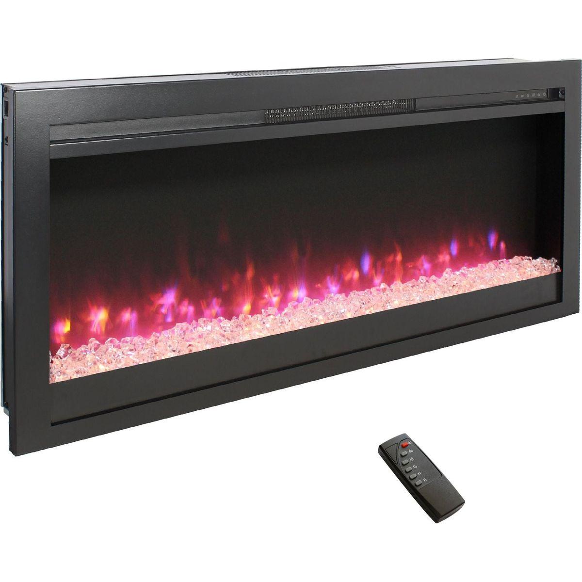 44 inch in wall recessed electric fireplace with remote and multi color flame & emberbed, LED light heater