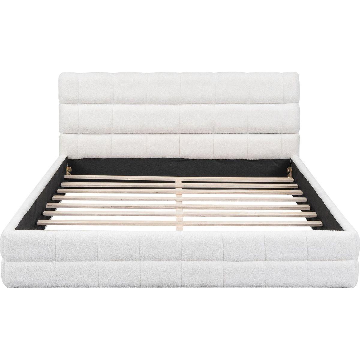 Queen Size Upholstered Platform Bed, White