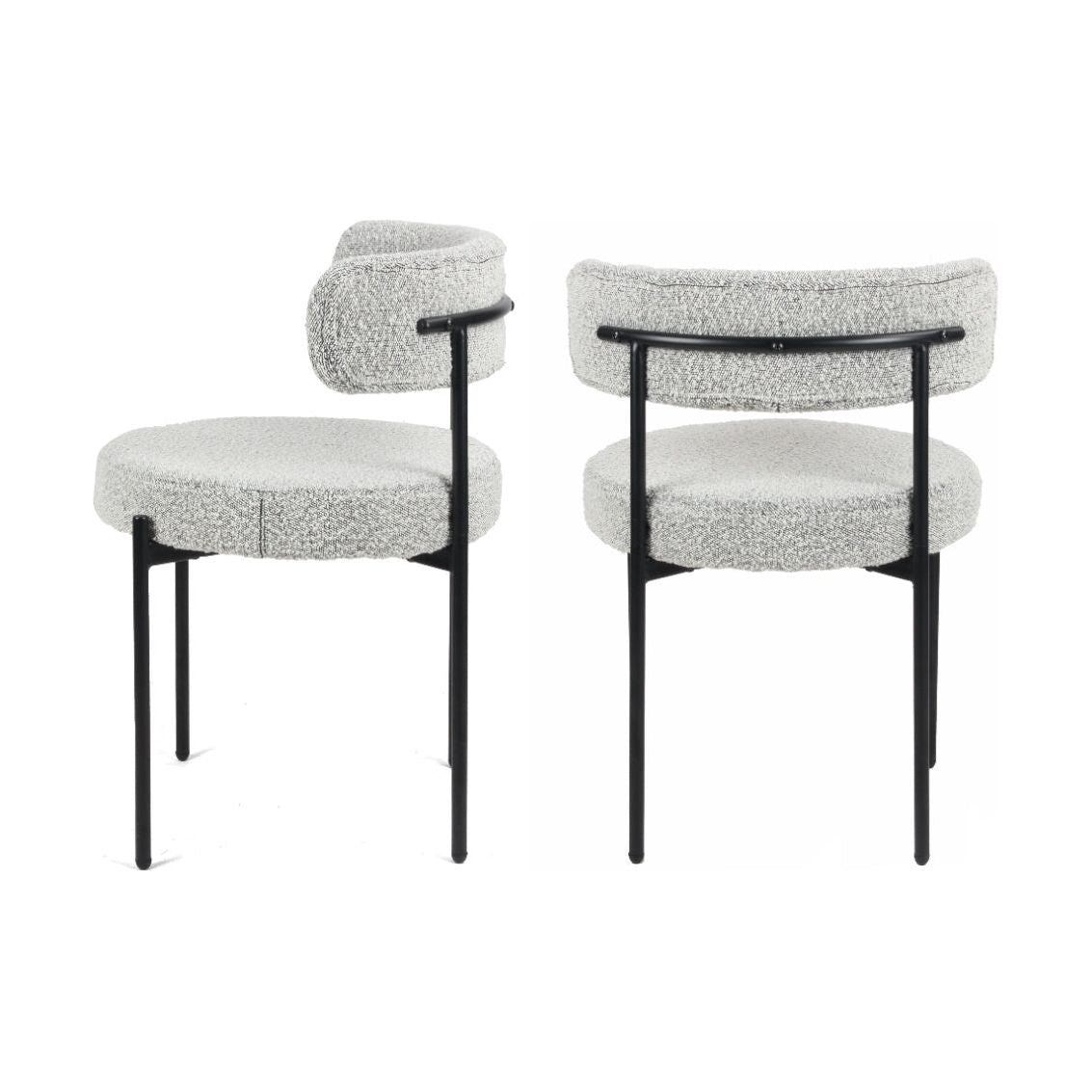 Burbank Modern Round Boucle Dining Chairs, Set of 2, Black White