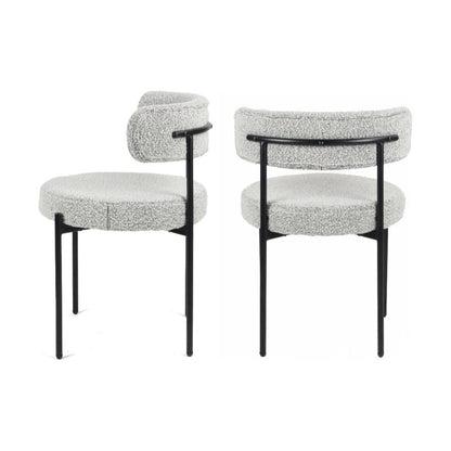 Burbank Modern Round Boucle Dining Chairs, Set of 2, Black White