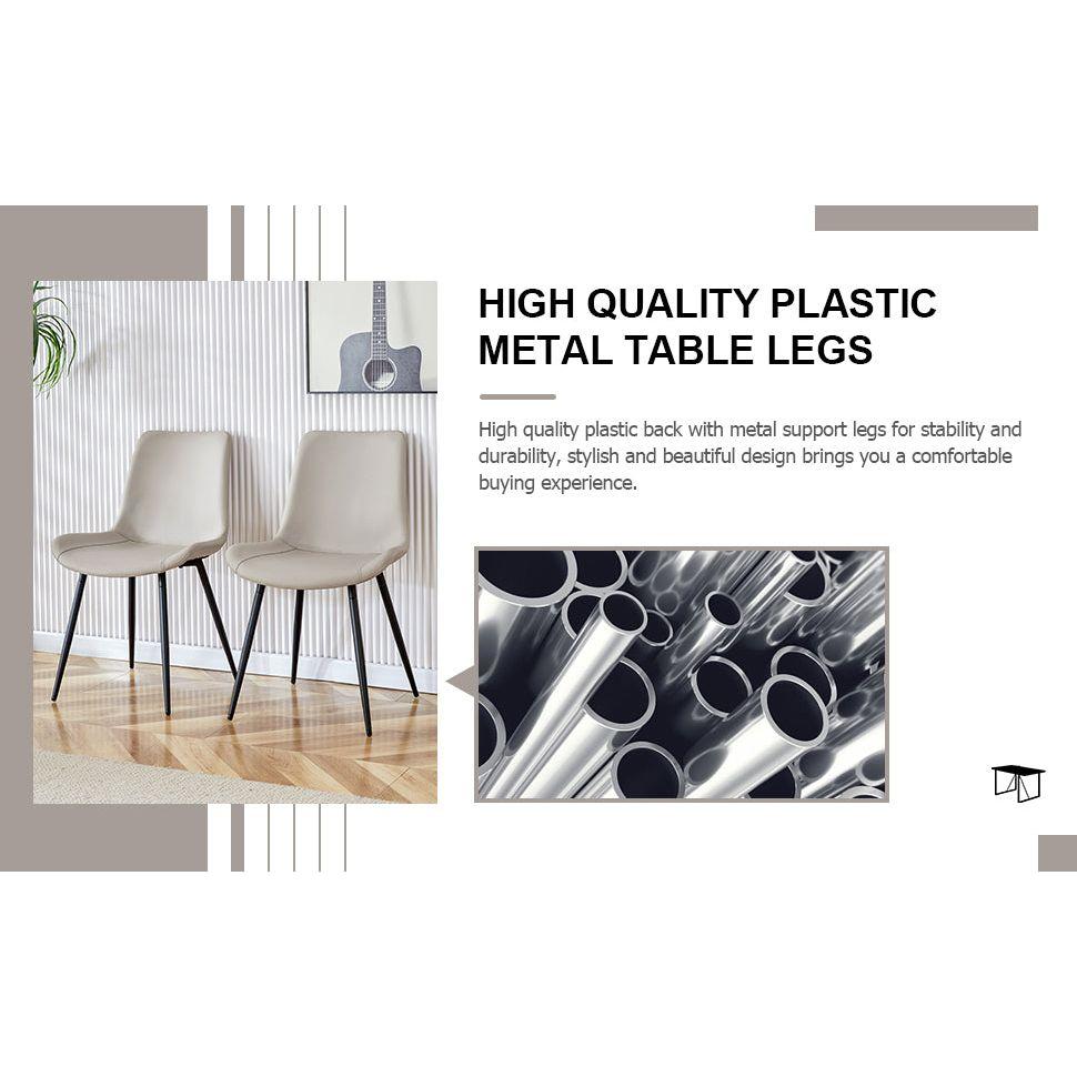 Light gray artificial leather backrest cushion dining chair, black metal legs, curved widened cushion design for more comfort, suitable for restaurants, kitchens, bedrooms, offices.(6 chairs) 0502