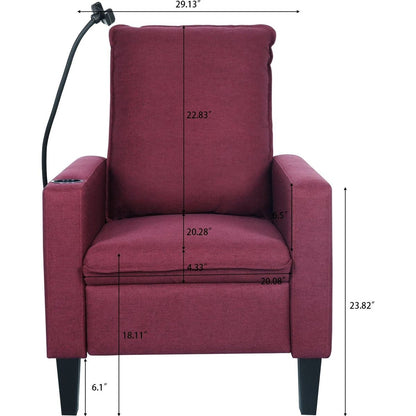 Recliner Chairs for Adults, Adjustable Recliner Sofa with Mobile Phone Holder & Cup Holder, Modern Reclining Chairs Fabric Push Back Recliner Chairs for Living Room, Bedroom, RED