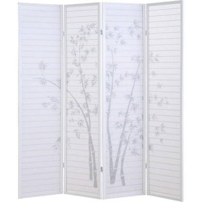 Bamboo Print 4-Panel Framed Room Screen/Divider, White