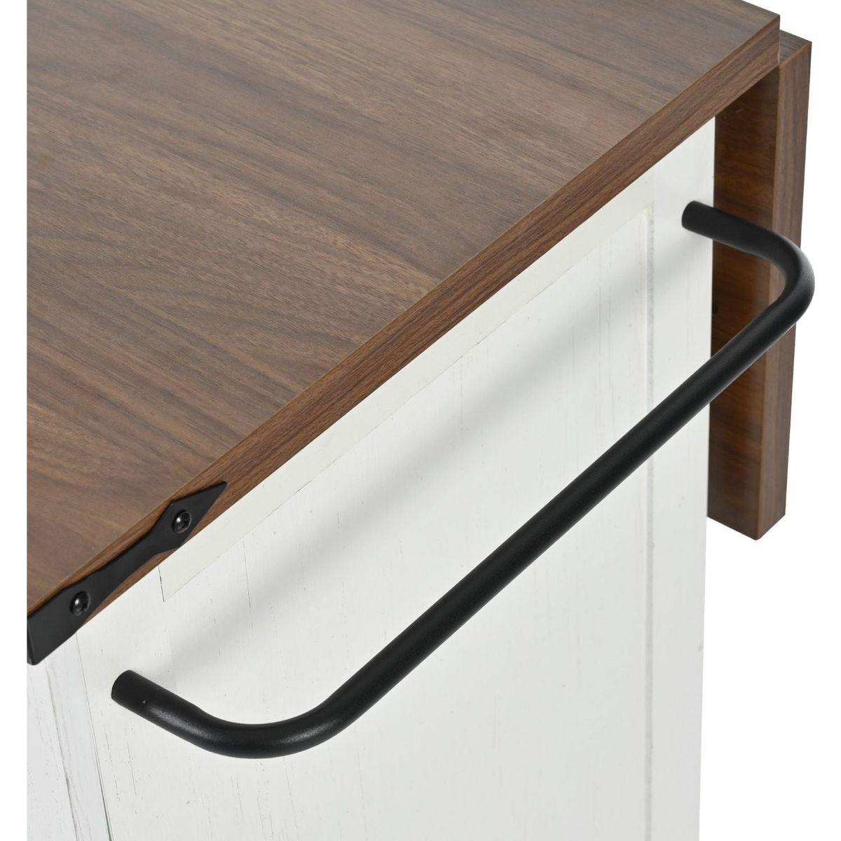 54.5" Farmhouse Kitchen Island with Power Outlet, Kitchen Storage Island with Internal Storage Rack, Drop Leaf, Spice Rack, Rolling Kitchen Cart on Wheels, for Home, Kitchen and Dining Room,White