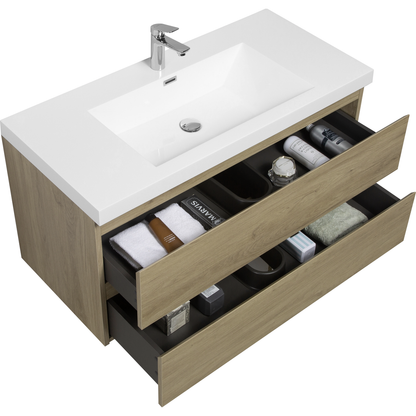 42" Floating Bathroom Vanity with Sink, Modern Wall-Mounted Bathroom Storage Vanity Cabinet with Resin Top Basin and Soft Close Drawers, Natural Oak