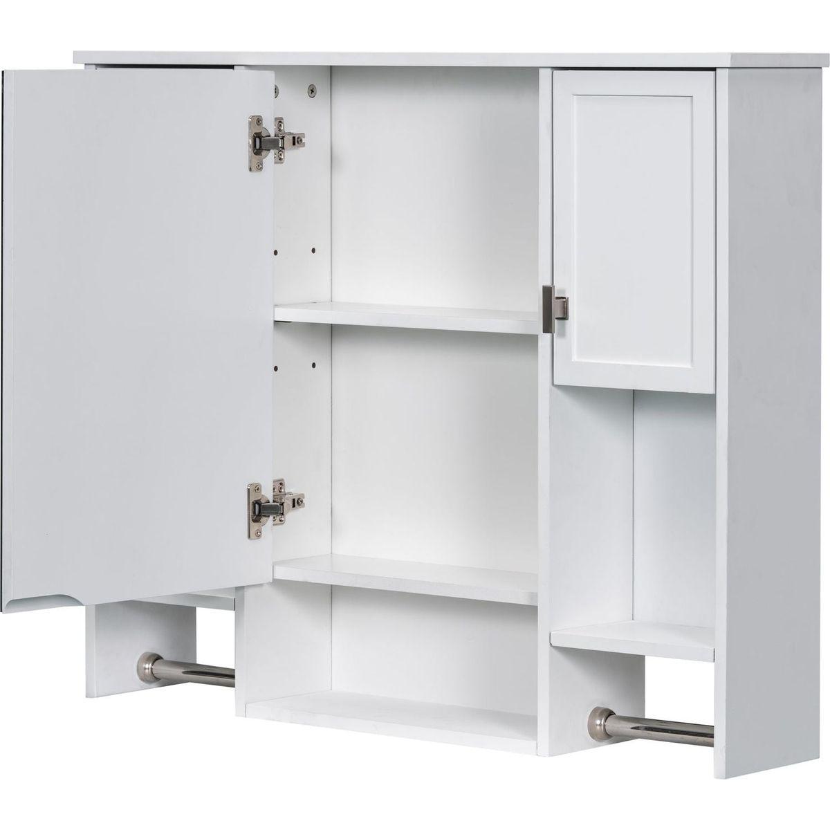 35" x 28" Modern Wall Mounted Bathroom Storage Cabinet, Bathroom Wall Cabinet with Mirror, Medicine Cabinet with Towels Bar