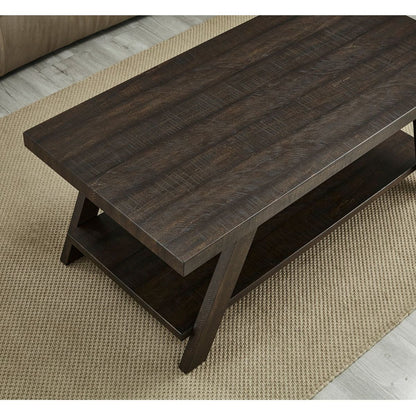Athens Contemporary 3-Piece Wood Shelf Coffee Table Set in Weathered Espresso
