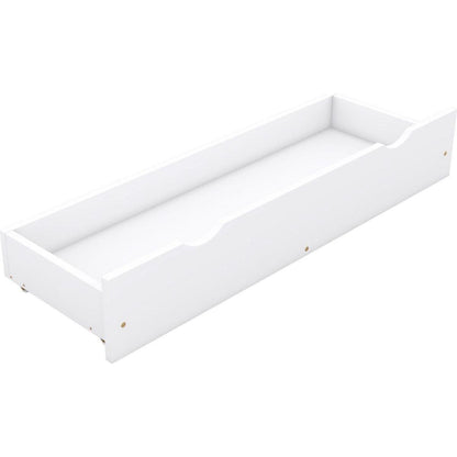 Wood Queen Size House Platform Bed with Guardrail and 2 Drawers, White