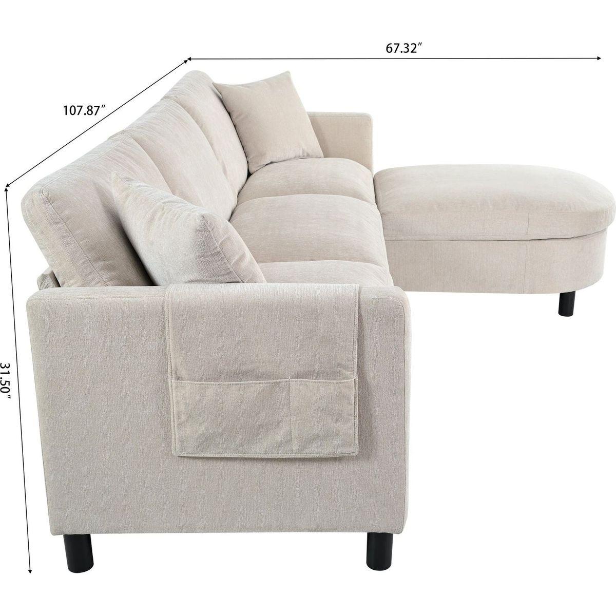 107.87'Sectional Sofa Couch With 1 Ottoman,Seat Cushion and Back Cushion Removable