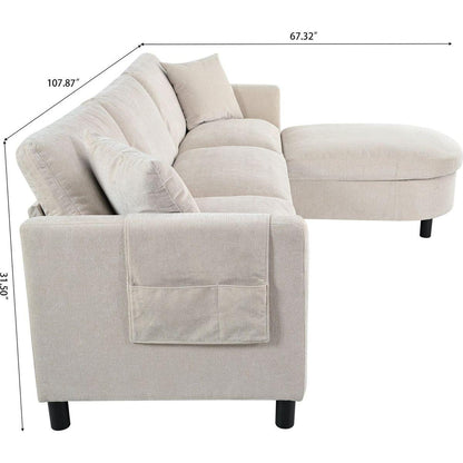 107.87'Sectional Sofa Couch With 1 Ottoman,Seat Cushion and Back Cushion Removable