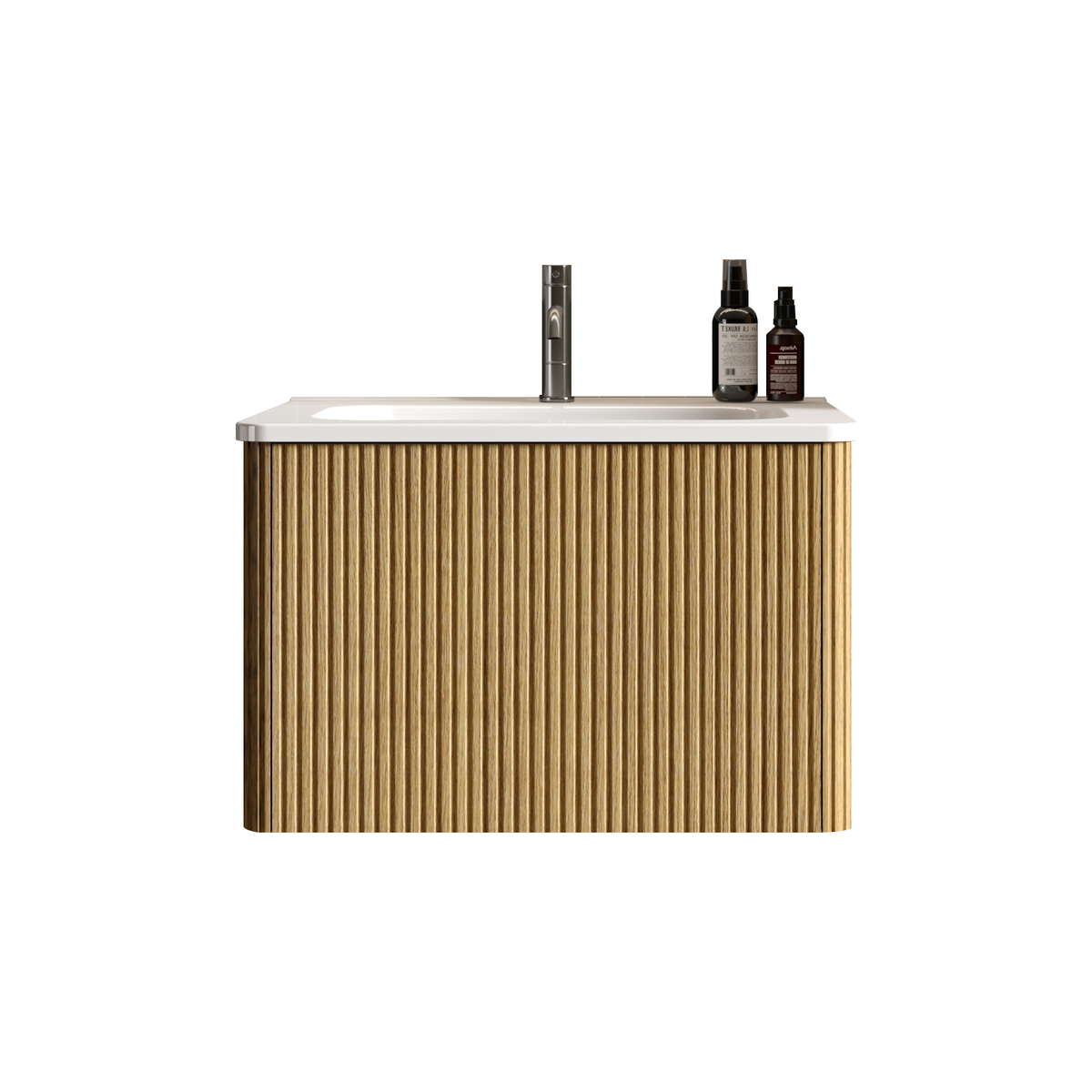 U055-Etna24W-306 Etna 24" Striped Natural Oak Bathroom Vanity with White Ceramic Sink, Wall Mounted Floating Bathroom Vanity for Modern Bathroom, Pre-assembled