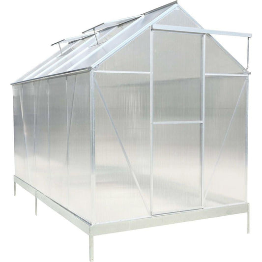 6.3'x10.2'x7' Polycarbonate Greenhouse, Heavy Duty Outdoor Aluminum Walk-in Green House Kit with Rain Gutter, Vent and Door for Backyard Garden, color aluminium