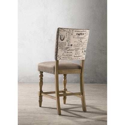 Birmingham Script Printed Driftwood Finish Counter Height Dining Chair with Nail head, Set of 2