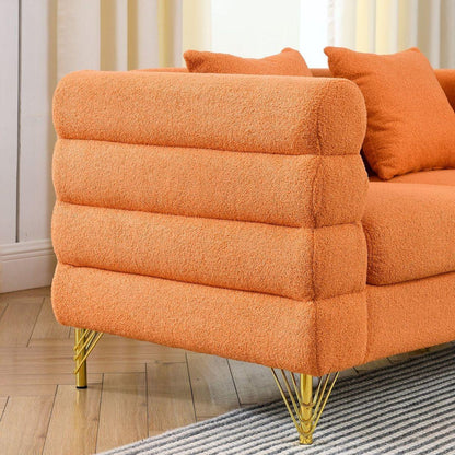81 Inch Oversized 3 Seater Sectional Sofa, Living Room Comfort Fabric Sectional Sofa-Deep Seating Sectional Sofa, Soft Sitting with 3 Pillows for Living Room,Bedroom,Office.,Orange teddy