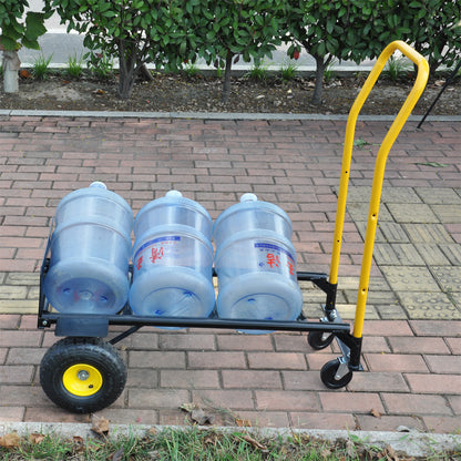 HT1006BK-YL Hand Truck Dual Purpose 2 Wheel Dolly Cart and 4 Wheel Push Cart with Swivel Wheels 330 Lbs Capacity Heavy Duty Platform Cart for Moving/Warehouse/Garden/Grocery