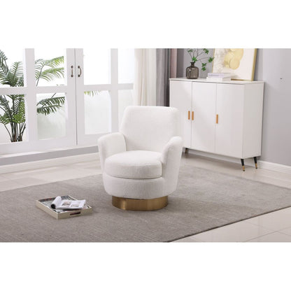 Teddy Swivel Barrel Chair, Swivel Accent Chairs Armchair for Living Room, Reading Chairs for Bedroom Comfy, Round Barrel Chairs with Gold Stainless Steel Base (Ivory)