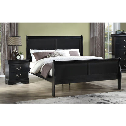 1pc Black Finish Two Drawers Louis Philip Nightstand Solid Wood Contemporary & Simple Style