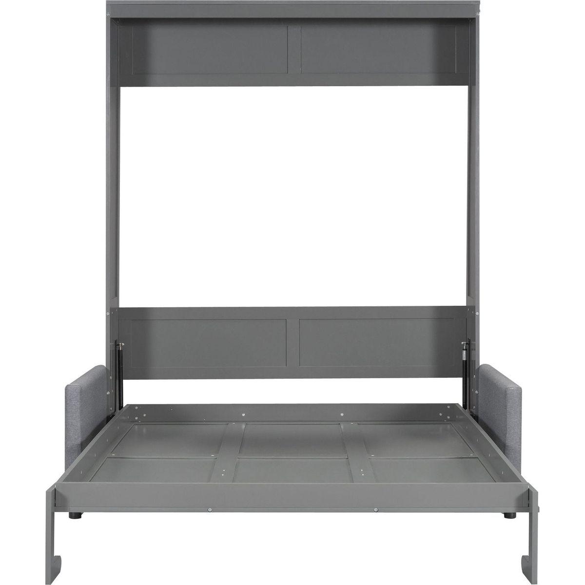 Queen Size Murphy Bed Wall Bed with Cushion,Gray