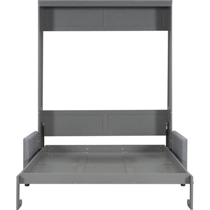 Queen Size Murphy Bed Wall Bed with Cushion,Gray