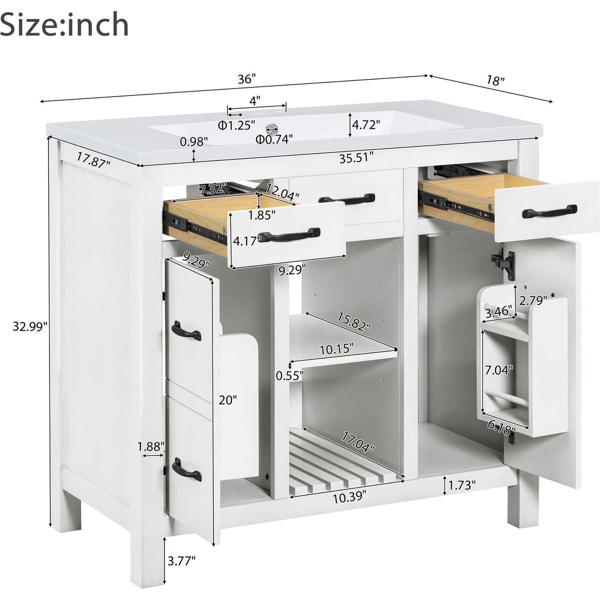 36"Bathroom Vanity with Undermount Sink,Modern Bathroom Storage Cabinet with 2 Drawers and 2 Cabinets,Solid Wood Frame Bathroom Cabinet