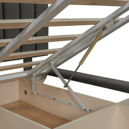 Queen Size Upholstered Floating Bed with LED Light and USB Port, Velvet, Gray, Hydrualic Platform Bed