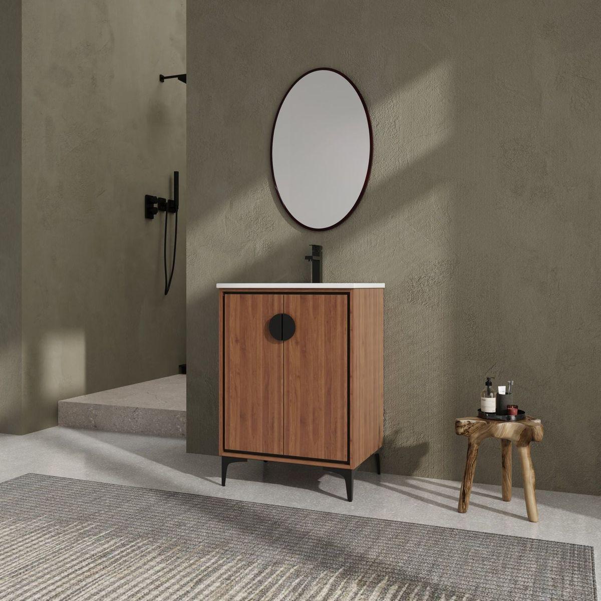 24" Bathroom Vanity with Top Sink, Modern Bathroom Storage Cabinet with 2 Soft Closing Doors, Single Sink Bathroom Vanity