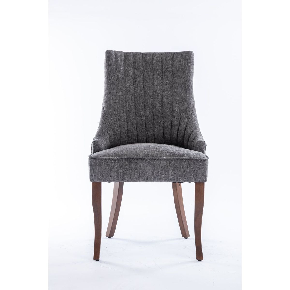 Exquisite Gray Linen Fabric Upholstered Strip Back Dining Chair with Solid Wood Legs 2 Pcs