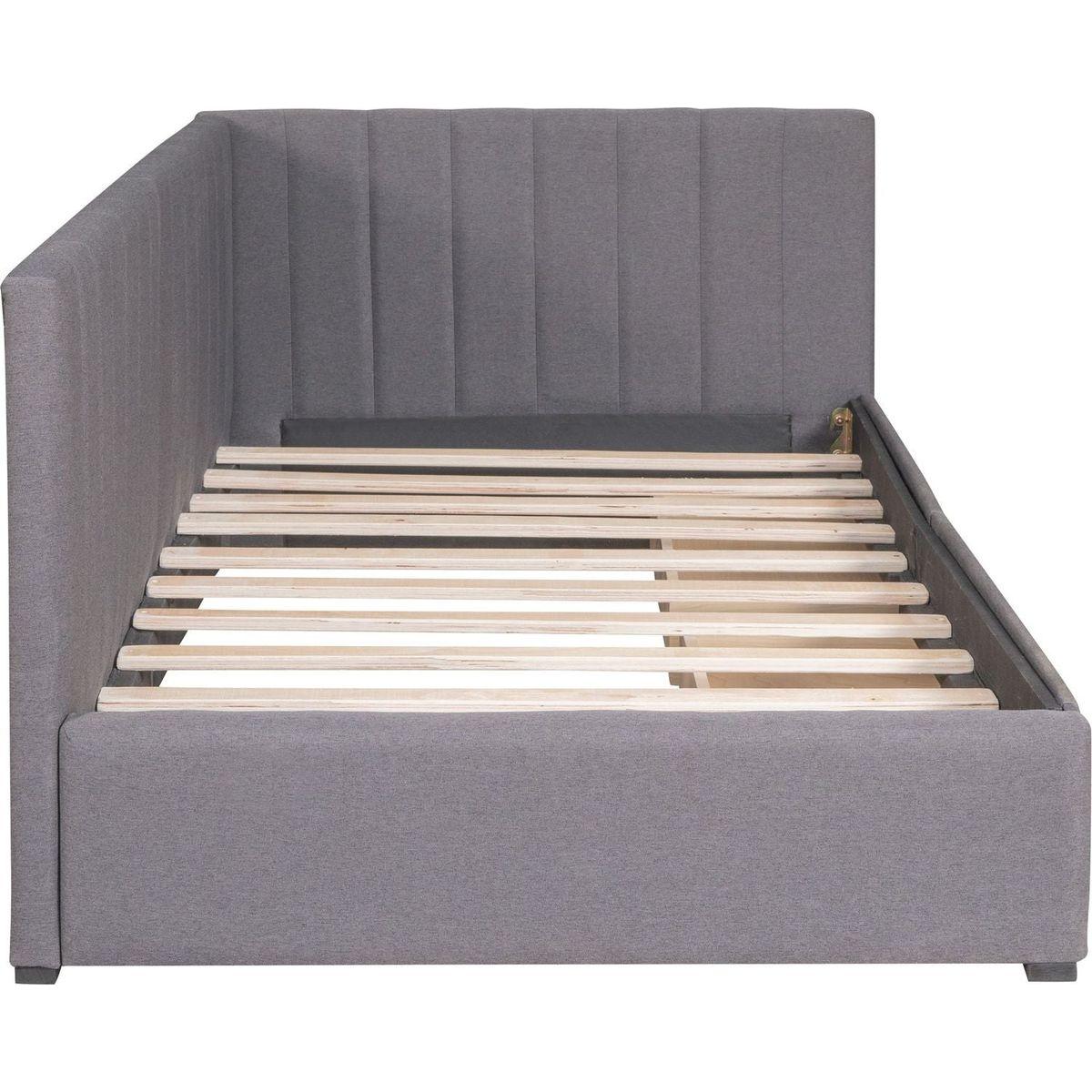 Upholstered Daybed with 2 Storage Drawers Twin Size Sofa Bed Frame No Box Spring Needed, Linen Fabric (Gray)