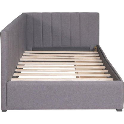 Upholstered Daybed with 2 Storage Drawers Twin Size Sofa Bed Frame No Box Spring Needed, Linen Fabric (Gray)