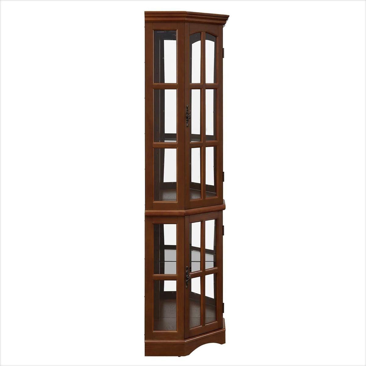 Corner Curio Cabinet with 5 Shelves and Lighting System, Walnut