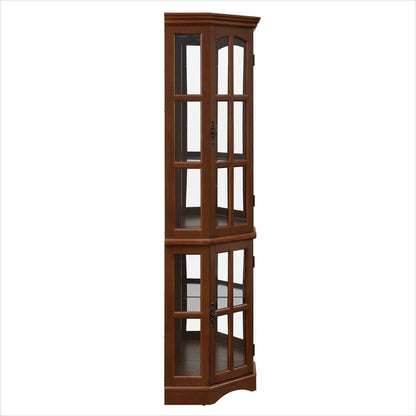 Corner Curio Cabinet with 5 Shelves and Lighting System, Walnut