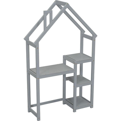 House-shaped Wooden writing Desk,Kids study Table,Bookshelf & Toy Storage,Grey