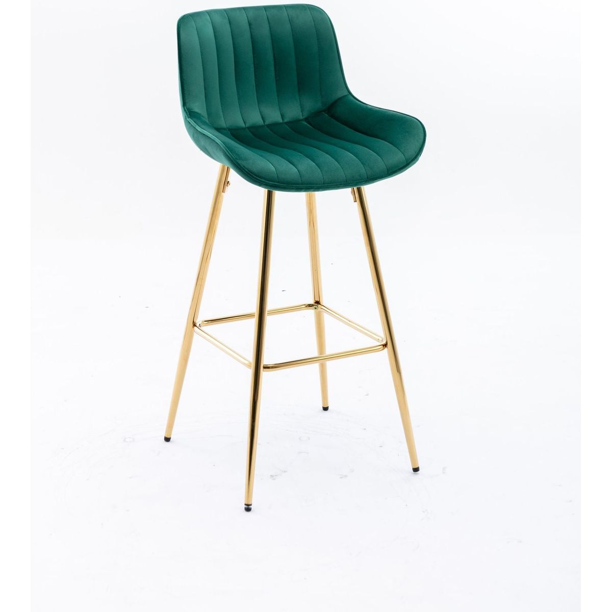 30 inch Set of 2 Bar Stools,with Chrome Footrest Velvet Fabric Counter Stool Golden Leg Simple High Bar Stool,GREEN