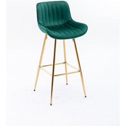 30 inch Set of 2 Bar Stools,with Chrome Footrest Velvet Fabric Counter Stool Golden Leg Simple High Bar Stool,GREEN