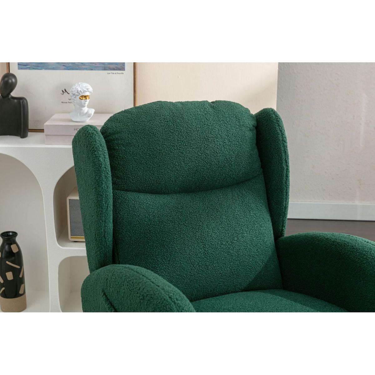 Teddy Fabric Rocking Chair With Packet Wood Legs,Green