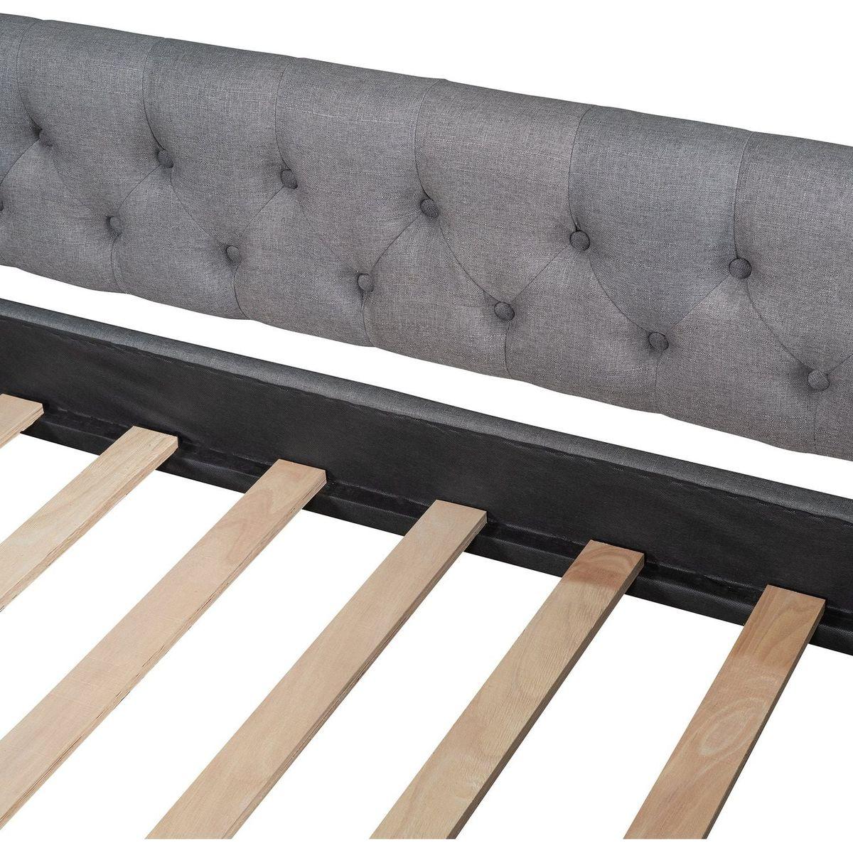 Upholstered daybed with Two Drawers, Wood Slat Support, Gray, Full Size