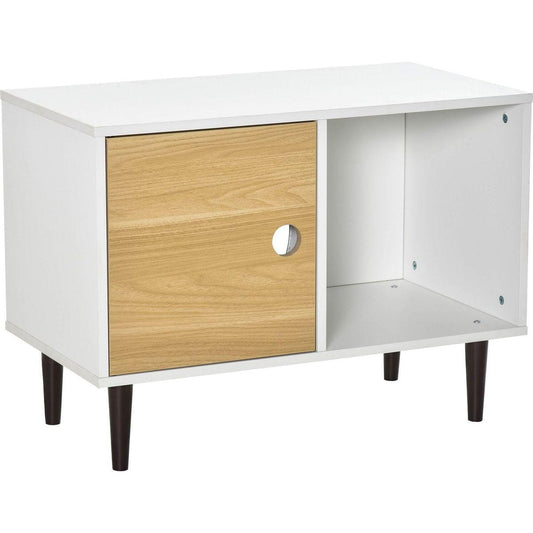 Wooden Cat House with Soft Cushion, Decorative Kitten Condo Side Table, Elevated Pet House with Storage Space