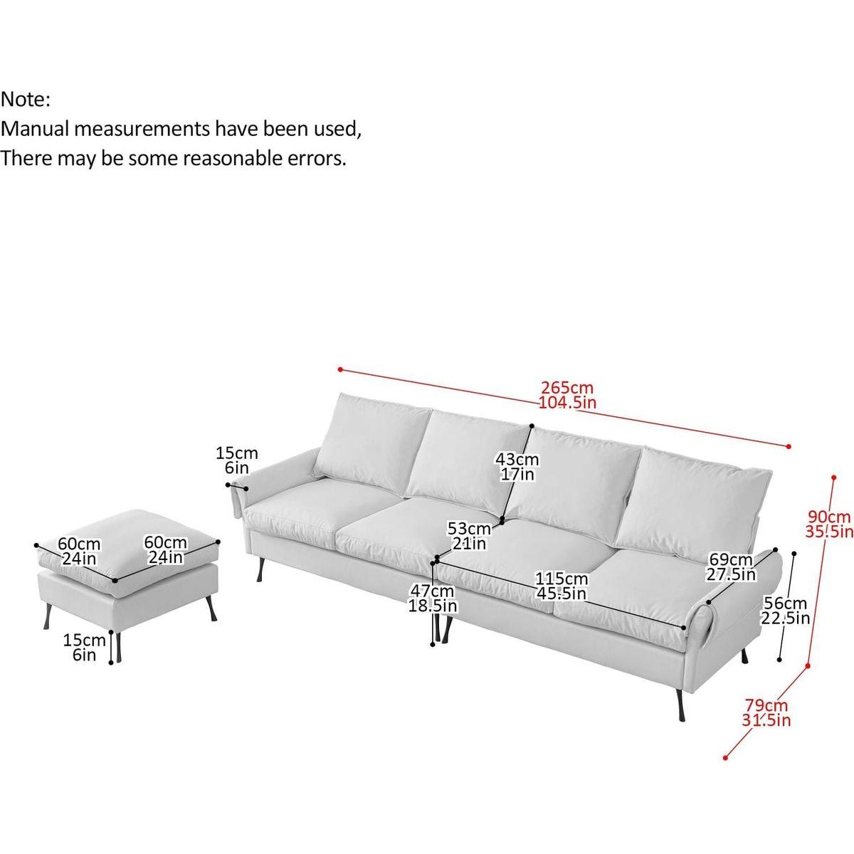 104.5"Modern Sectional Technical leather L-Shaped Sofa Couch with Convertible Ottoman