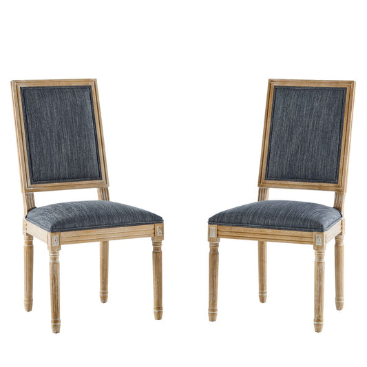French Country Dining Chairs Set of 2 - Elegant Cane Backrest, Upholstered Seats, Fluted Legs, Rustic Finish, Solid Rubberwood