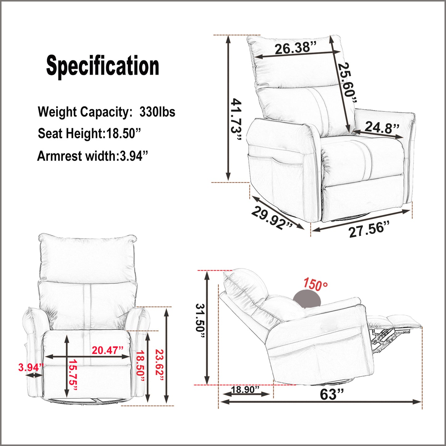 270 Power Swivel Rocker Recliner Chair, Electric Glider Reclining Sofa with USB Ports, Power Swivel Glider, Rocking Chair Nursery Recliners for Living Room Bedroom(Light Gray)