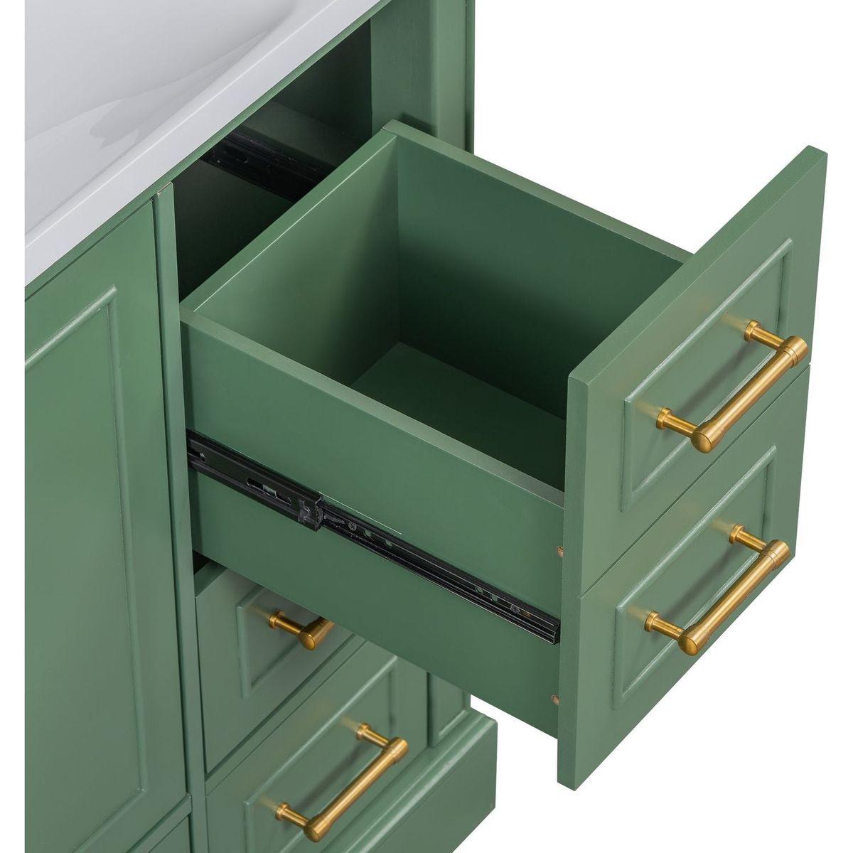 36-inch Traditional Bathroom Vanity with Resin Sink Combo Set, Green Bathroom Cabinet with Two Doors and Four Drawers