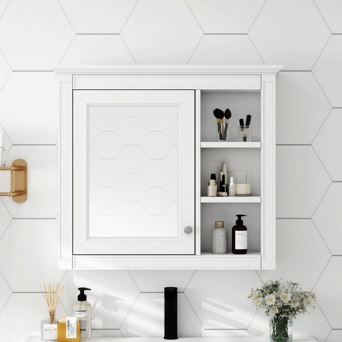 30" x 28" Medicine Cabinet, Wall Mounted Bathroom Storage Cabinet, Modern Bathroom Wall Cabinet with Mirror,Medicine Cabinet, Mirror Cabinet with 3 Open Shelves (Not Include Bathroom Vanity)