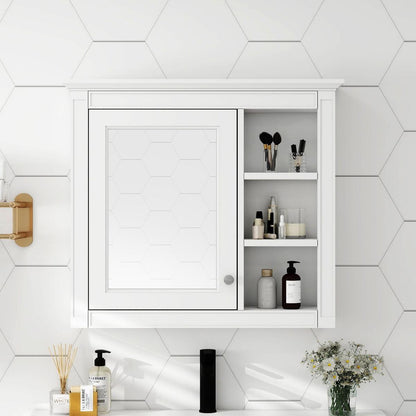 30" x 28" Medicine Cabinet, Wall Mounted Bathroom Storage Cabinet, Modern Bathroom Wall Cabinet with Mirror,Medicine Cabinet, Mirror Cabinet with 3 Open Shelves (Not Include Bathroom Vanity)