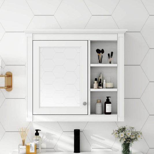 30" x 28" Medicine Cabinet, Wall Mounted Bathroom Storage Cabinet, Modern Bathroom Wall Cabinet with Mirror,Medicine Cabinet, Mirror Cabinet with 3 Open Shelves (Not Include Bathroom Vanity)