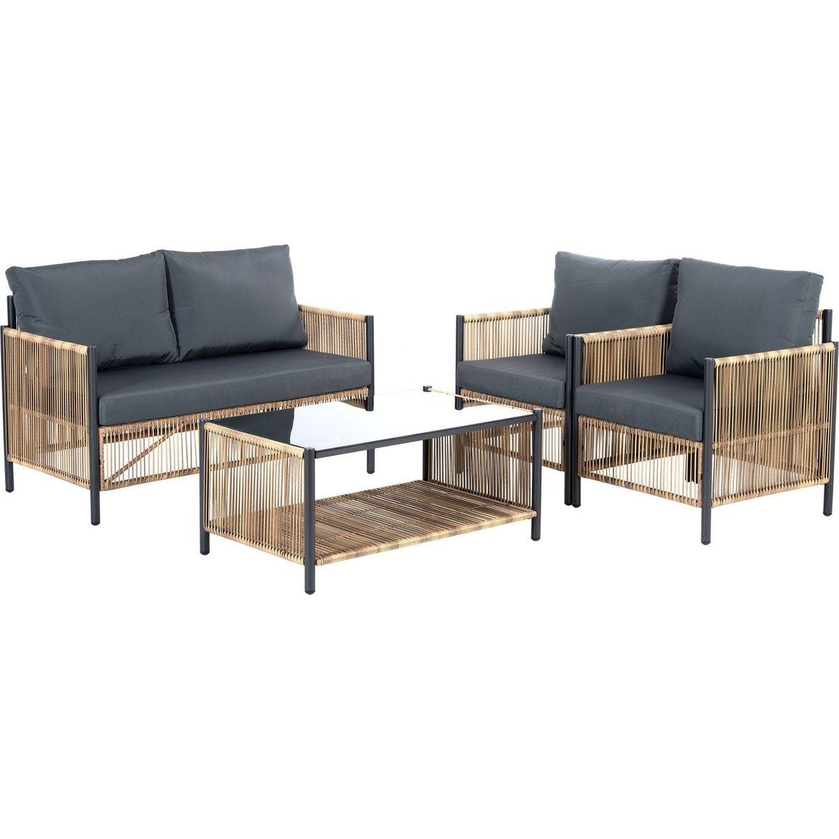 New Comming Patio 4 Pieces Brown PE Wicker Sofa Set with Grey Cushion