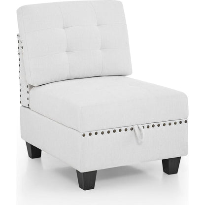 U shape Modular Sectional Sofa,DIY Combination,includes Two Single Chair, Two Corner and Two Ottoman,Ivory Chenille